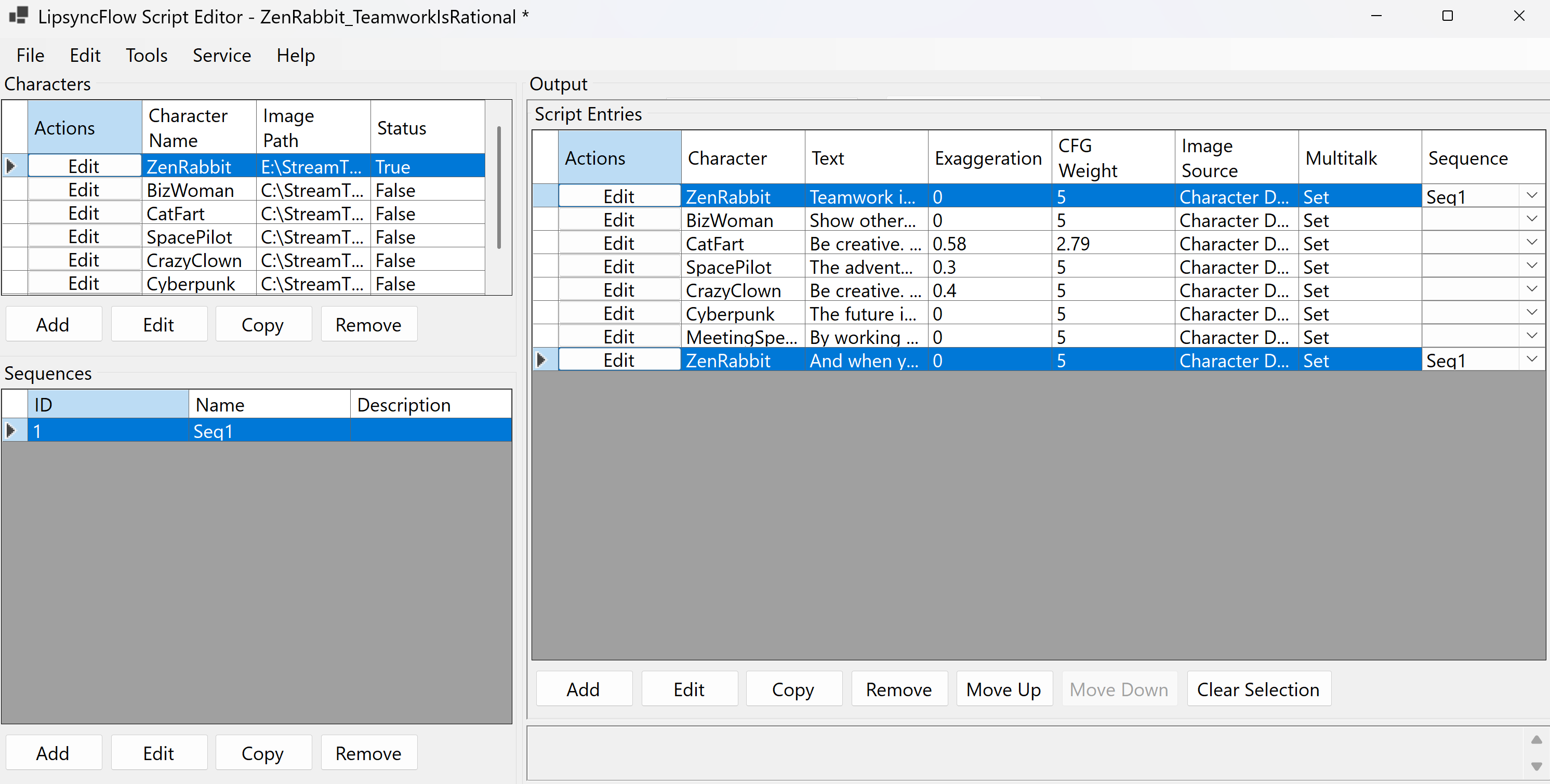LipsyncFlow Script Editor interface