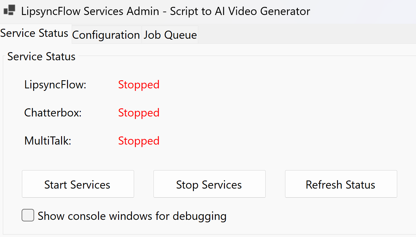 LipsyncFlow Services Admin Interface
