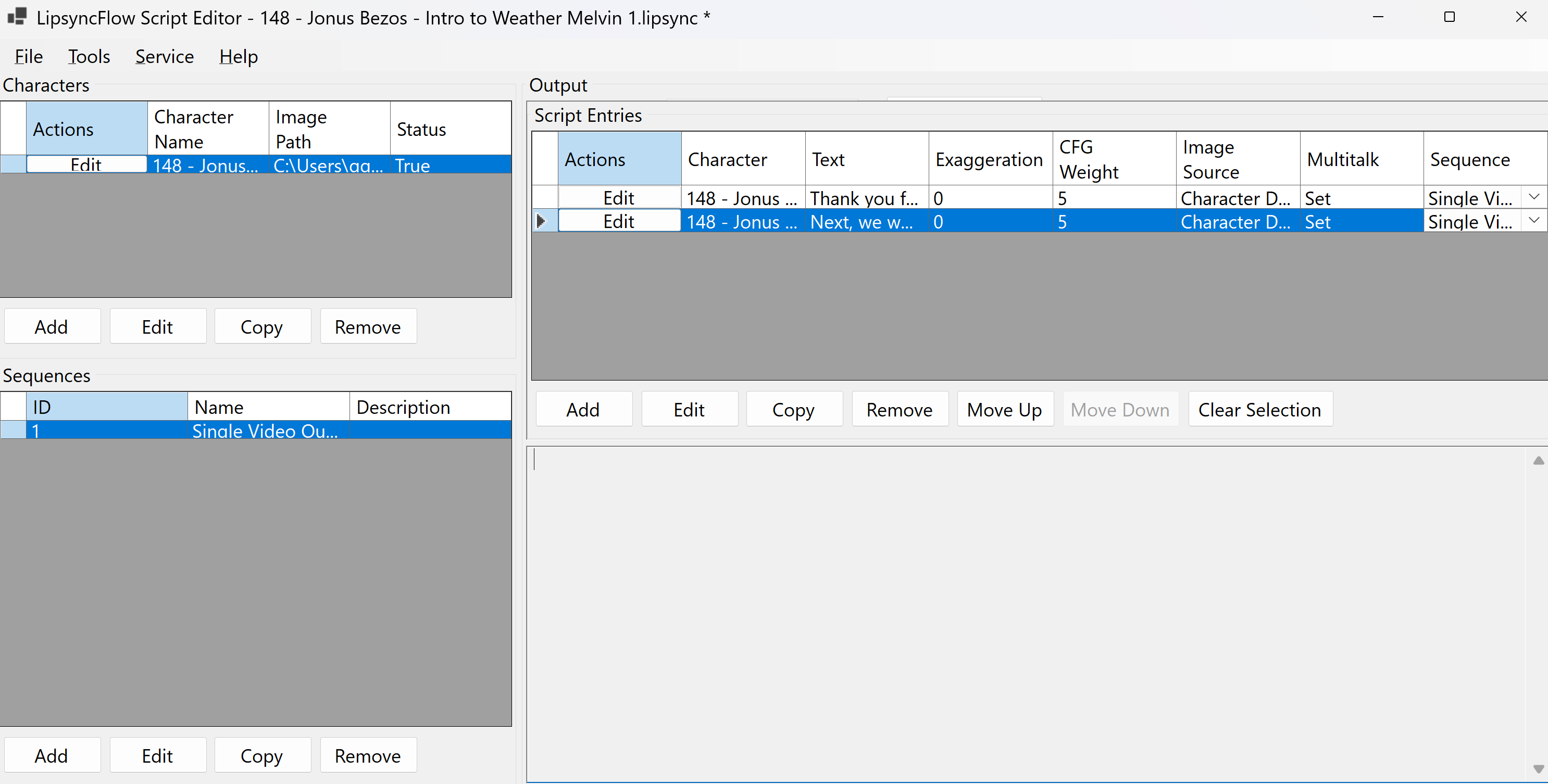 Screenshot of the LipsyncFlow Script Editor main form
