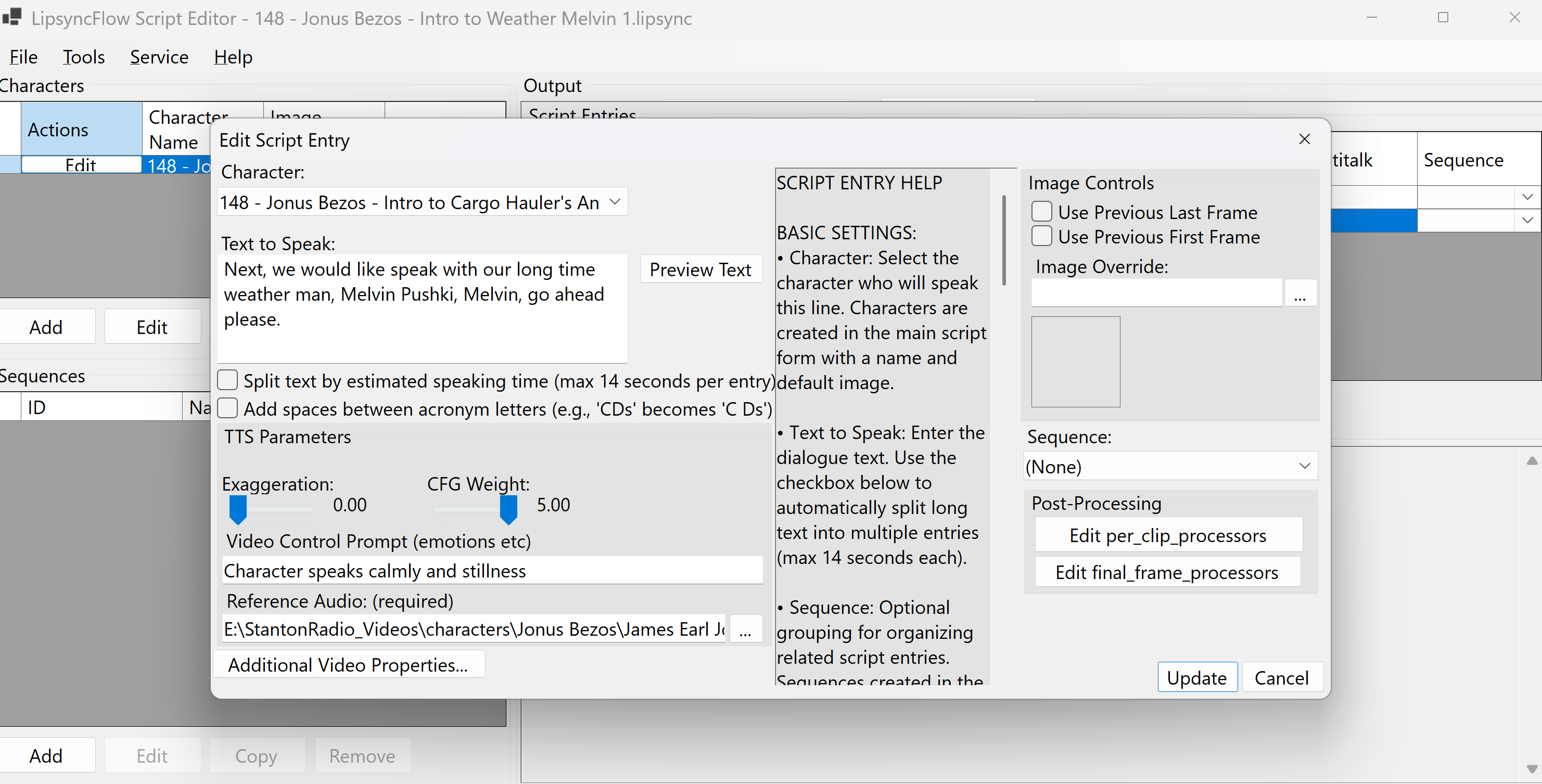 Screenshot of the Edit Script Entry dialog